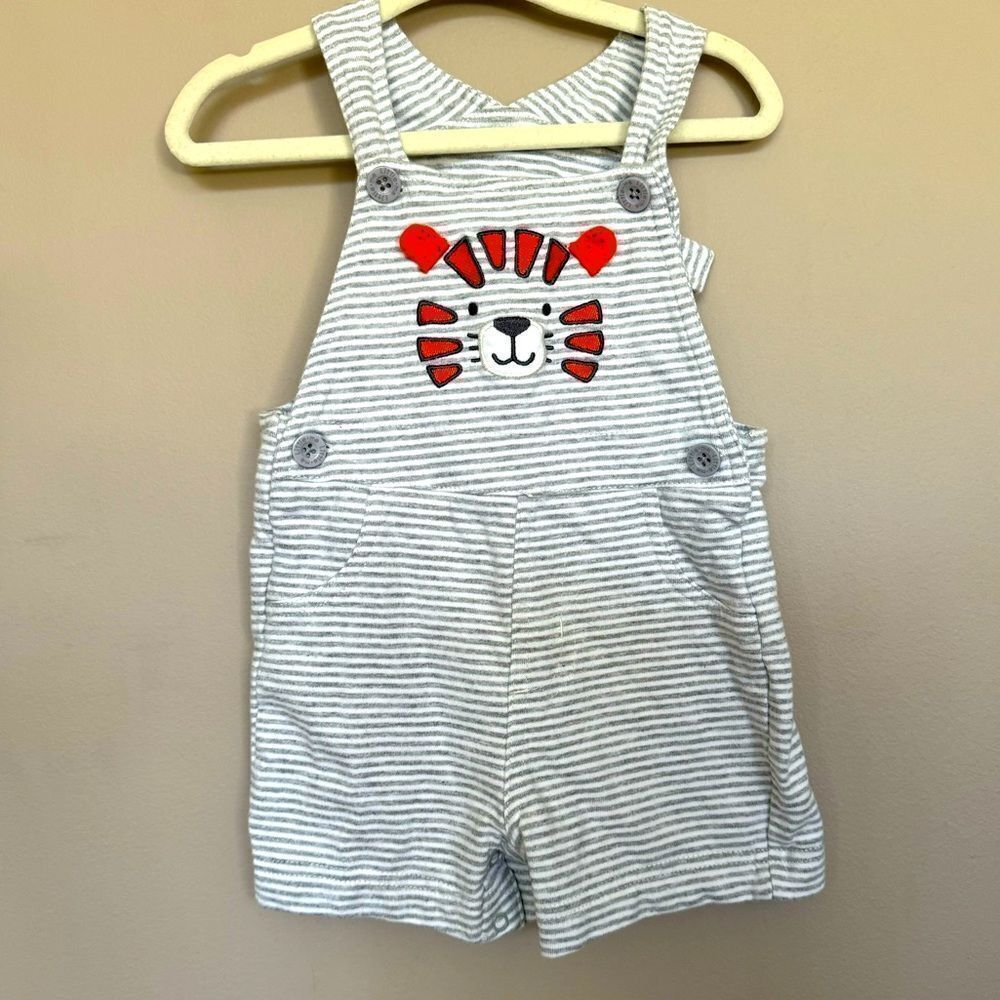 Little Me short overalls, stripes, adjustable, 6 mos